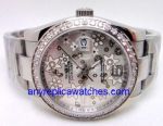 Copy Rolex Datejust Special Edition Silver Flower Face Diamond Bezel Watch